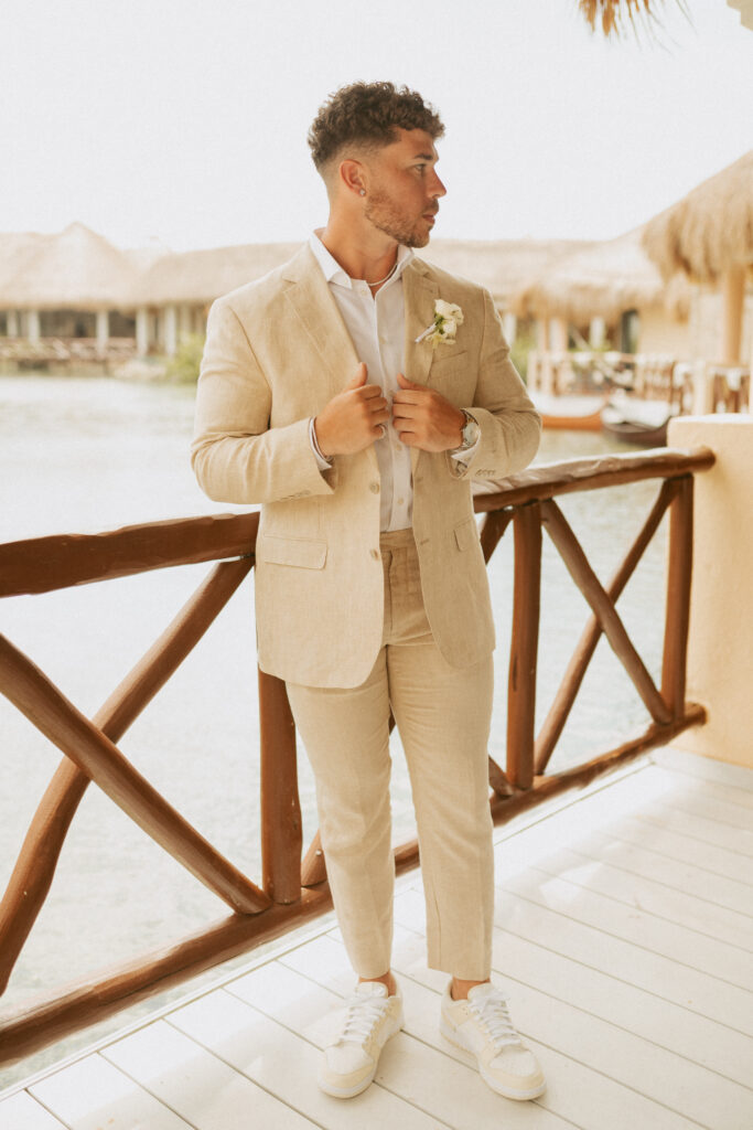 groom portrait in riviera maya destination wedding