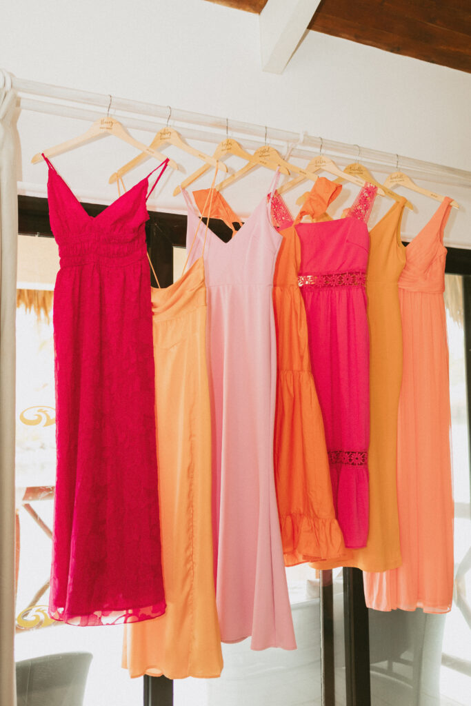 bright pink colored bridesmaid dresses